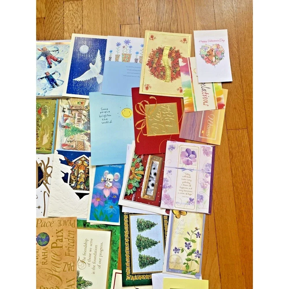 (Unused) Vintage Holiday Greeting Card 50+, Birthday Christmas Hallmark Cottage